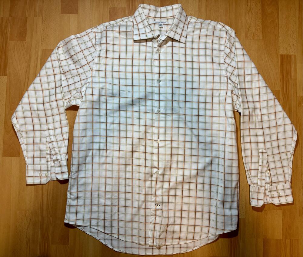 Banana Republic Shirt Mens XL White Brown Plaid Button Down Long Sleeve Cotton